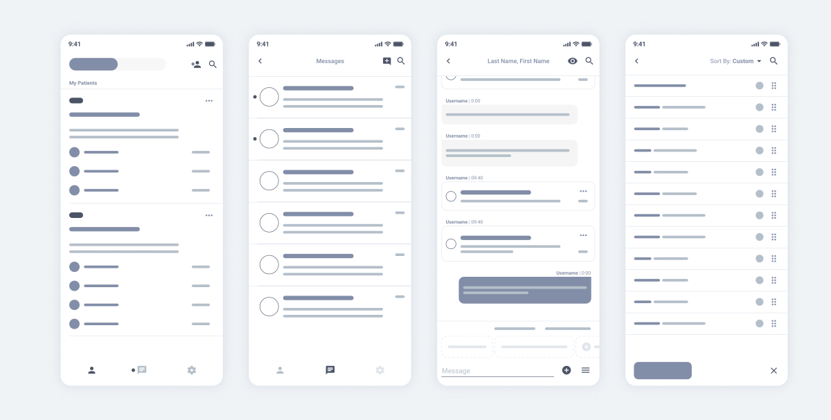 Acute care wireframes